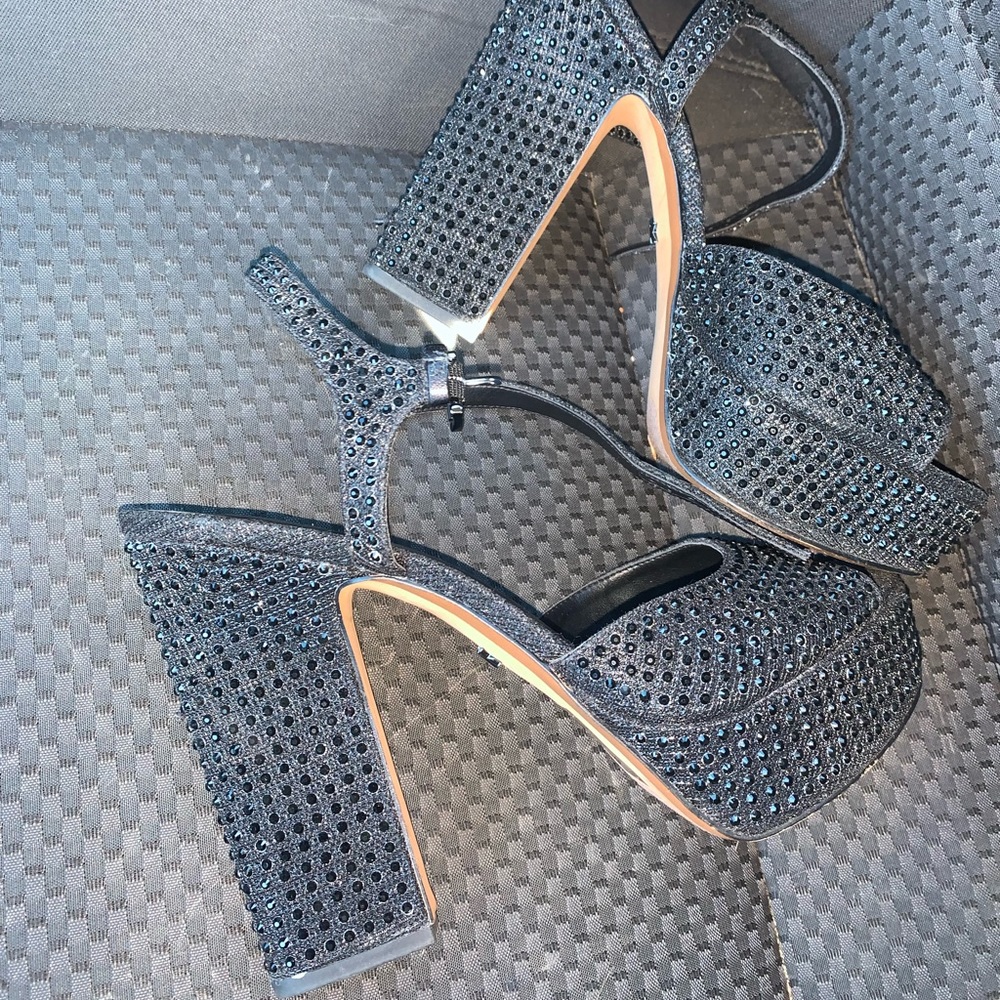 Black rhinestone Platform MK heels